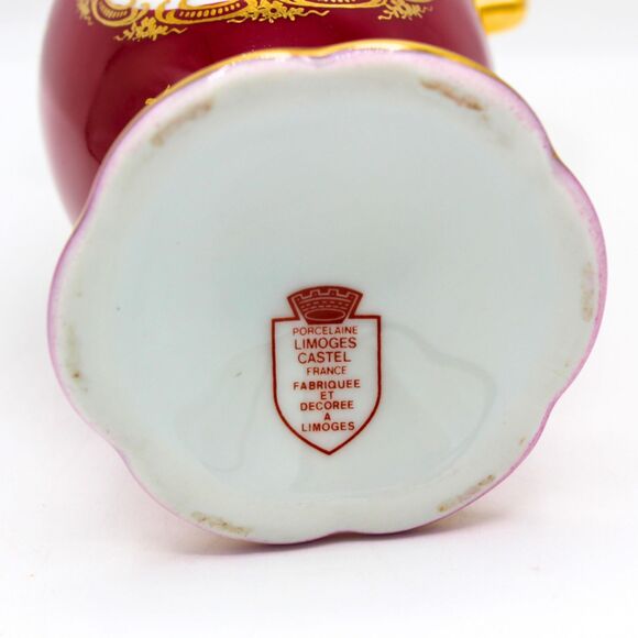Vintage Limoges Porcelain Vase Ewer Pitcher Red Wine Burgundy Rococo Style Decor - Picture 2 of 7